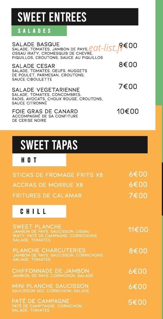 Sweet Light Eat — carte page 1