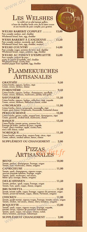 The Central Pub — carte page 3