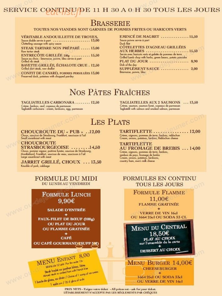 The Central Pub — carte page 2