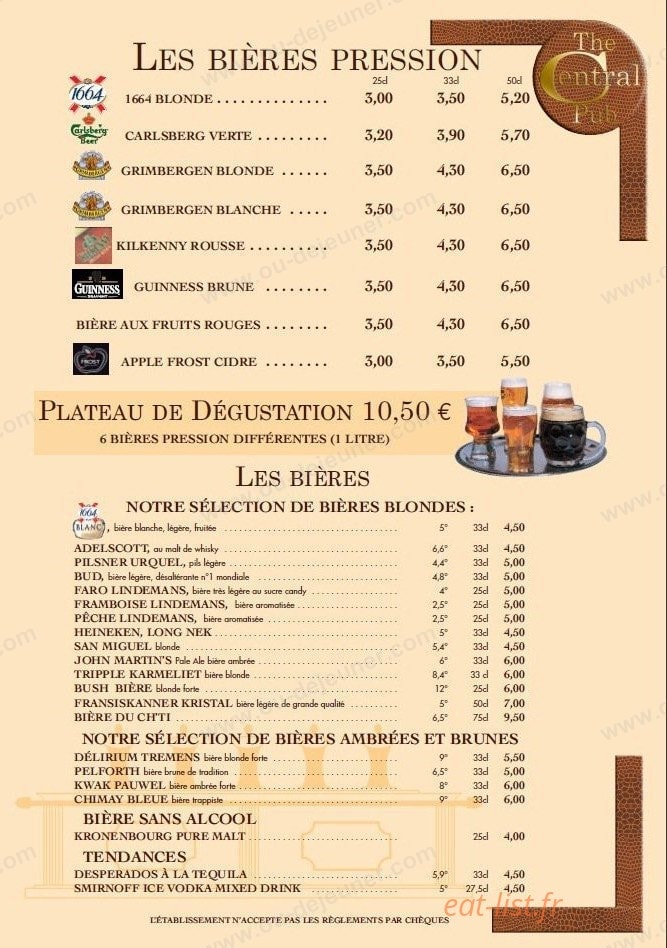 The Central Pub — carte page 4