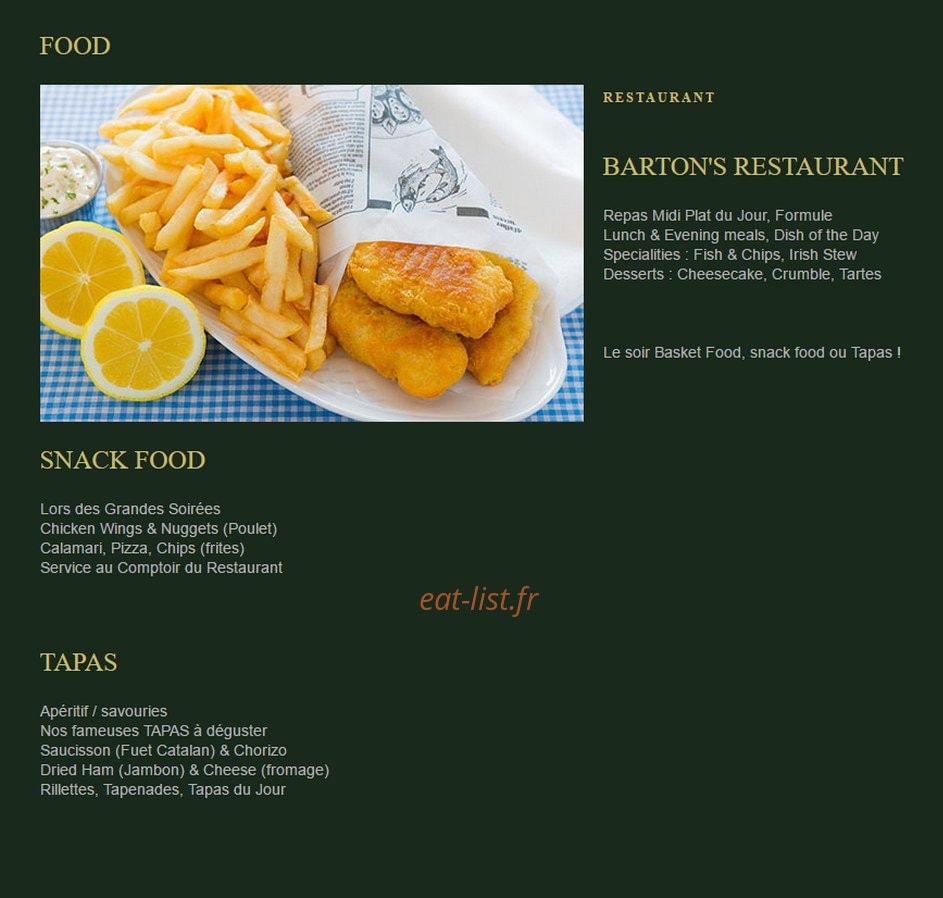 The Connemara Irish Pub — carte page 1