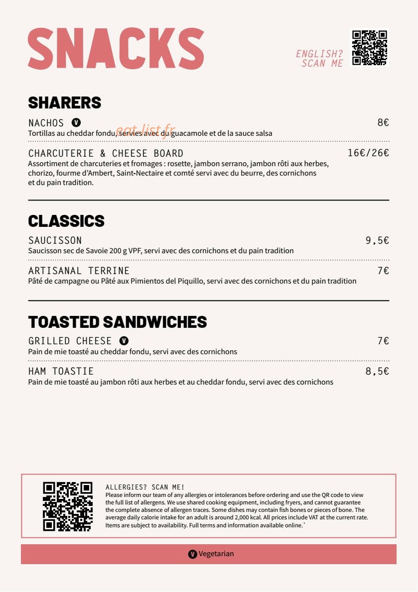 The Market Tavern — carte page 1