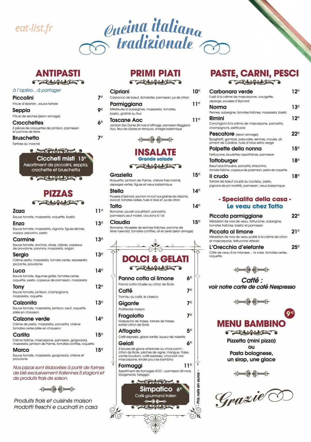 Totto Bistro E Cucina — carte page 1