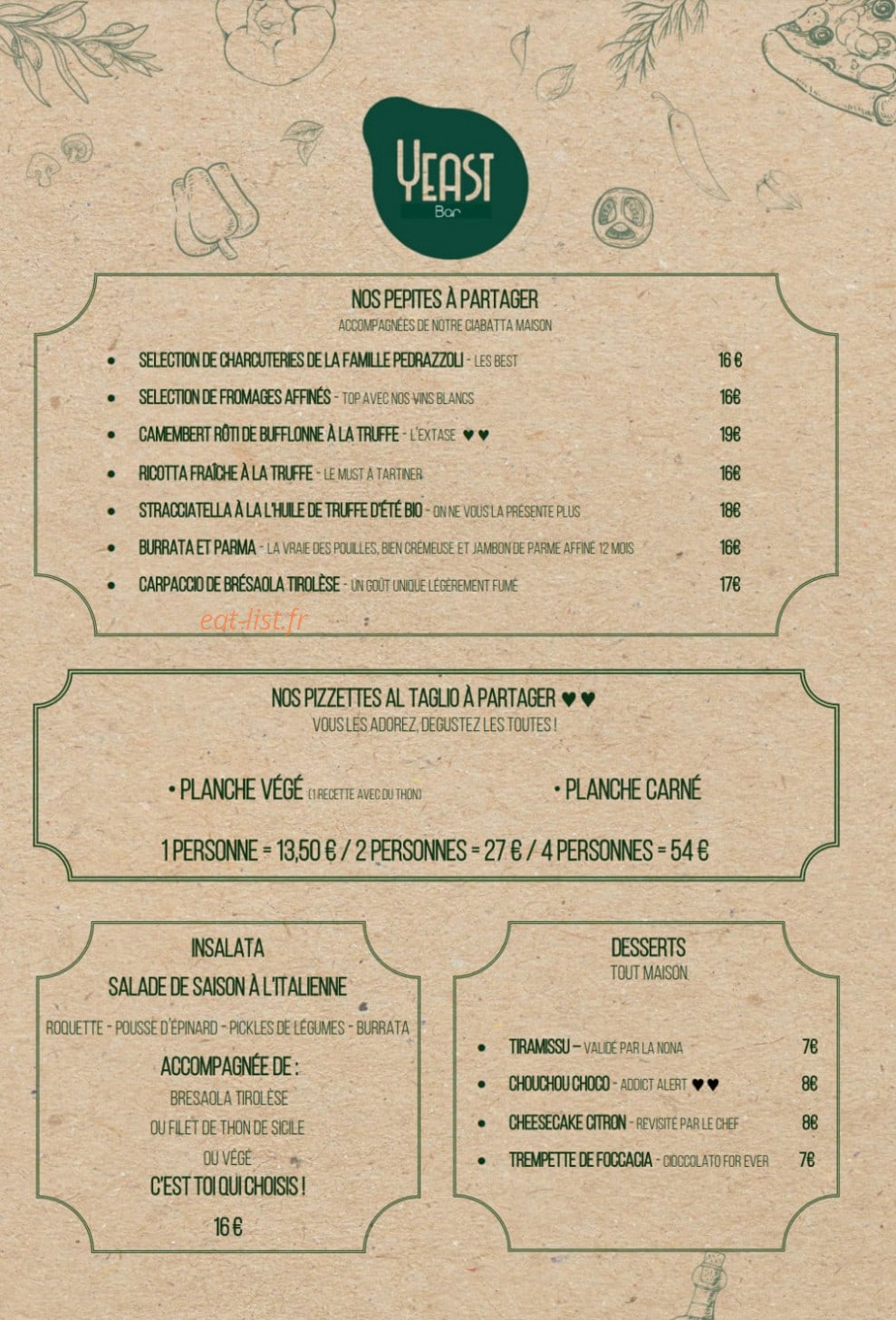 Yeast — carte page 1