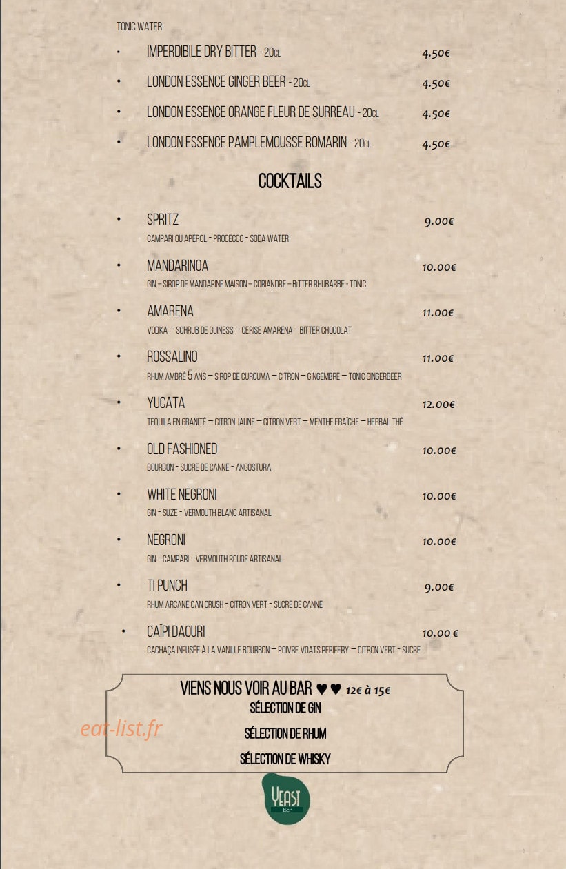 Yeast — carte page 4