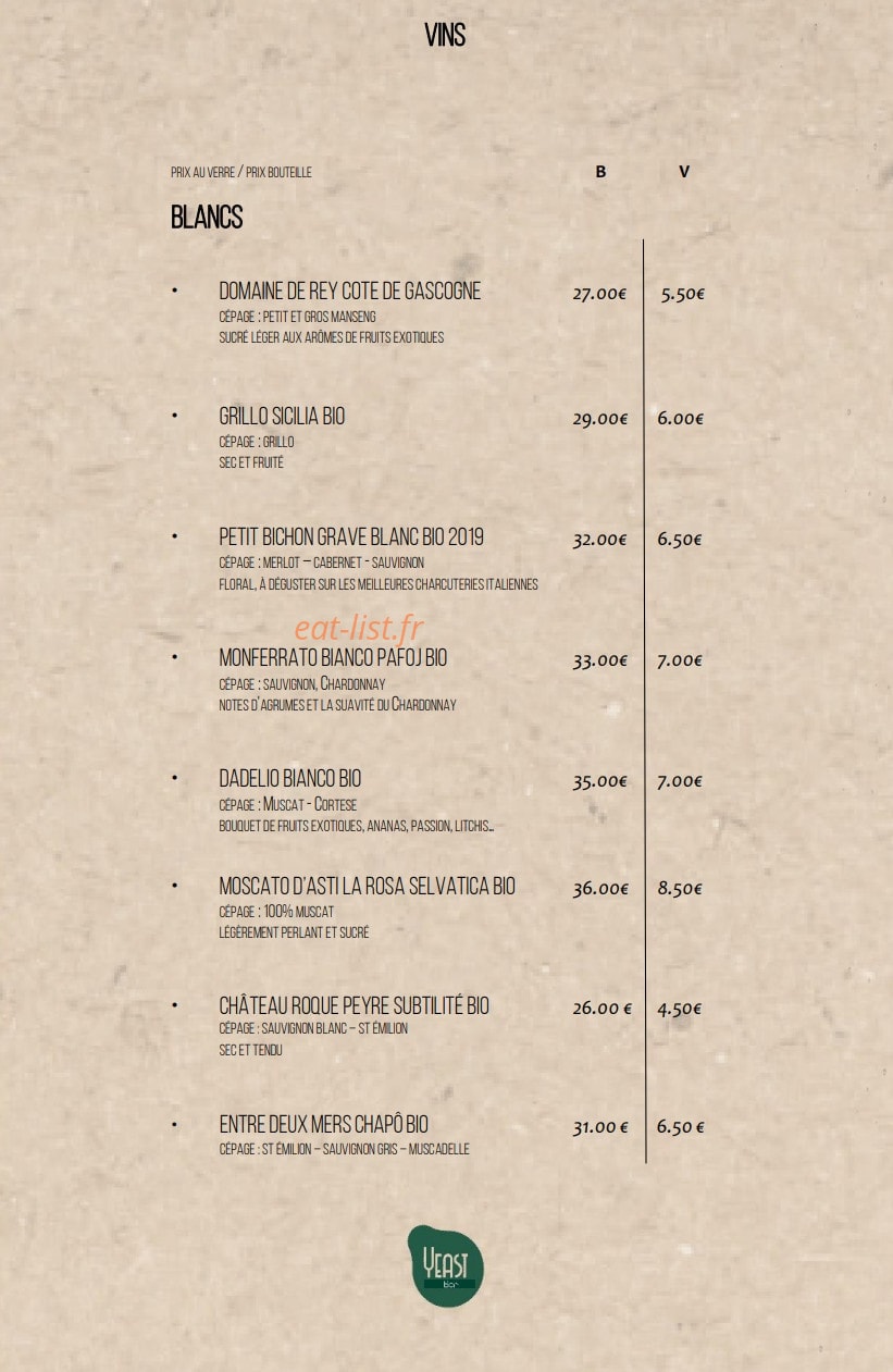 Yeast — carte page 5