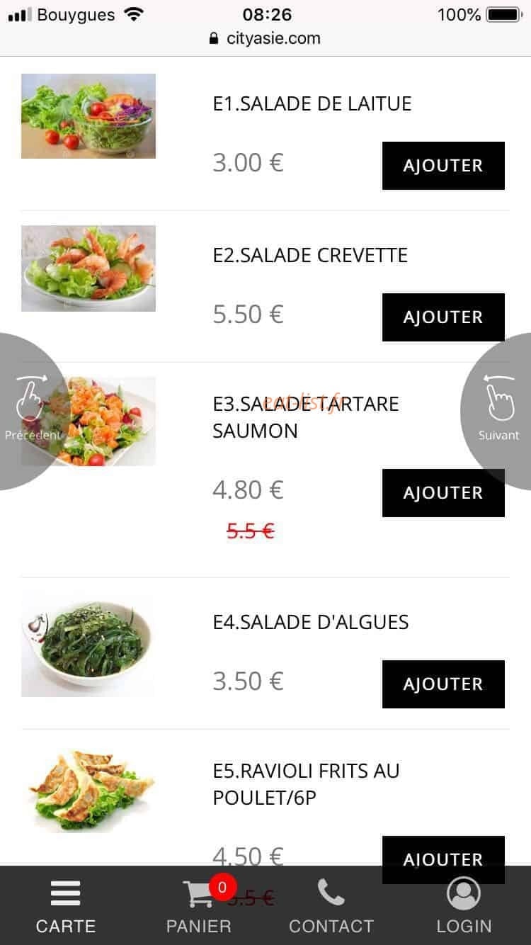 Aux Gourmets d'Asie — carte page 1