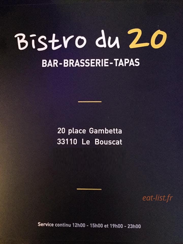 Bistro du 20 — carte page 1