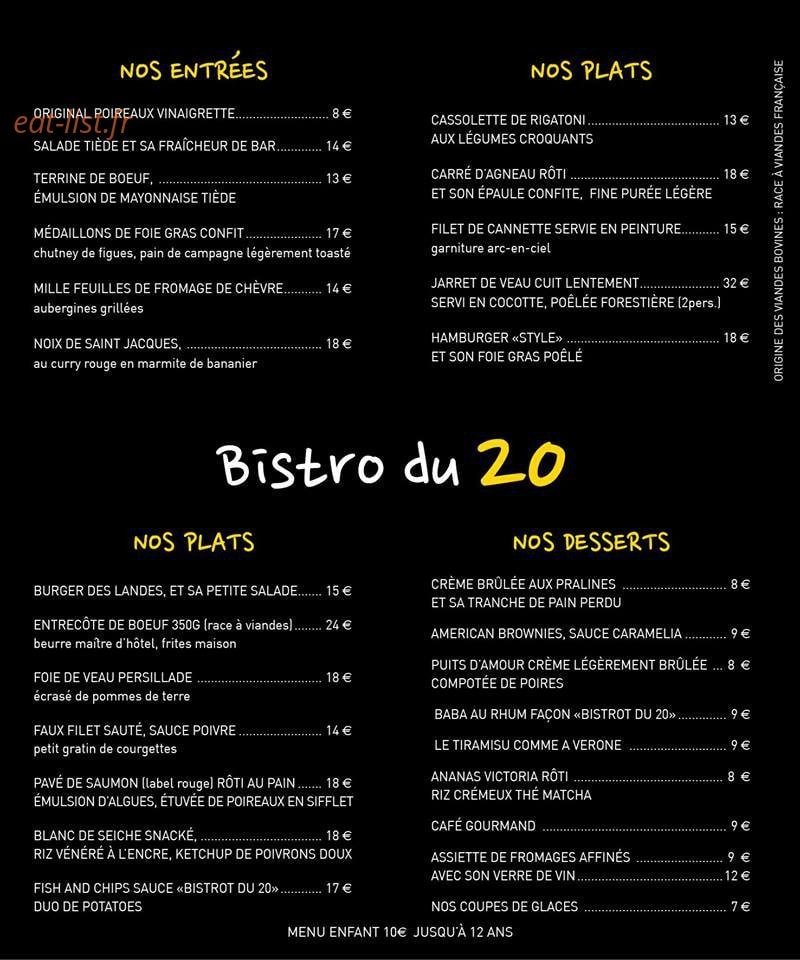 Bistro du 20 — carte page 4