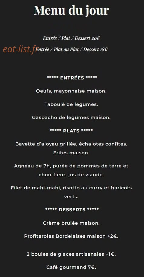 Brasserie Le Bouscat Le — carte page 1