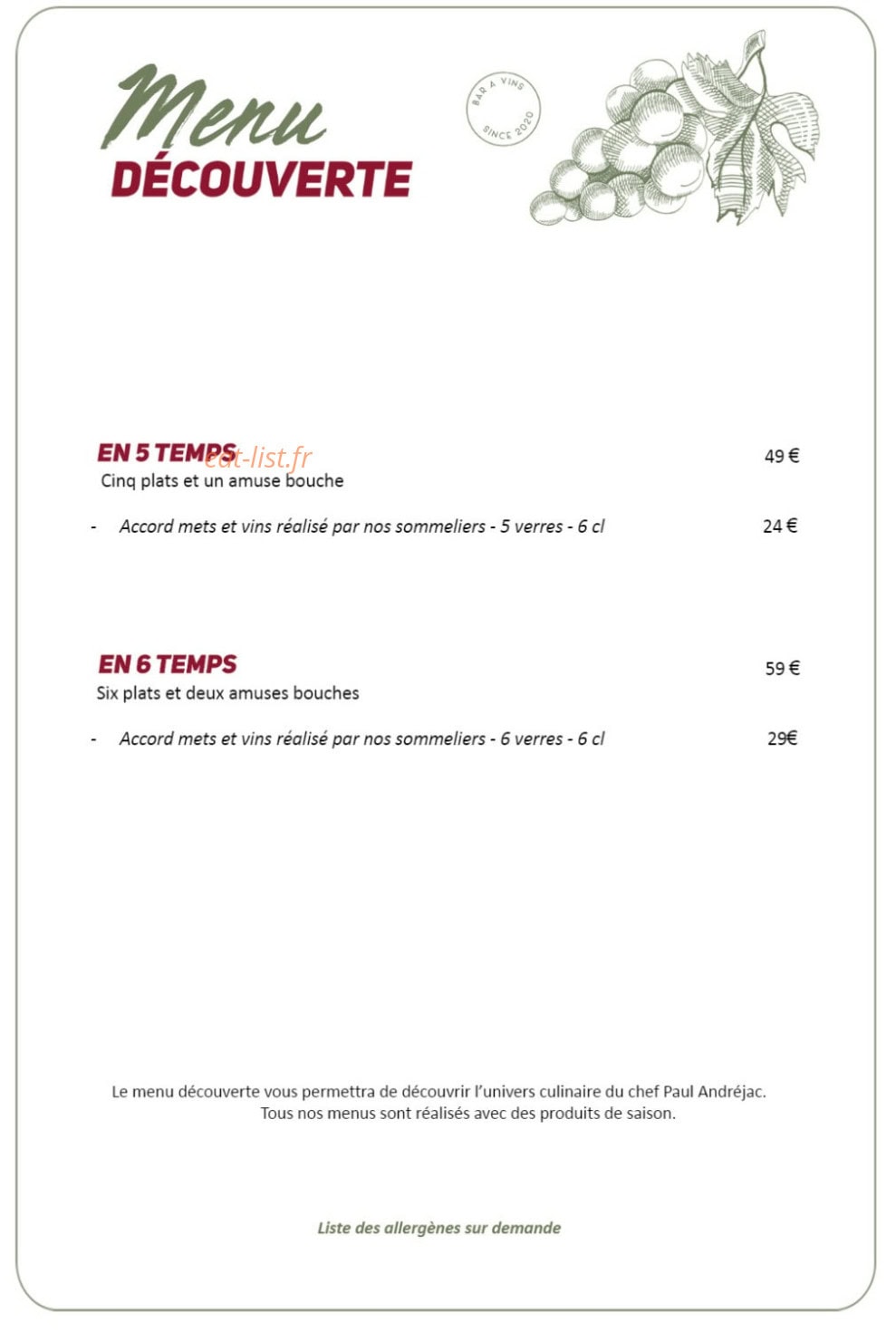 La table du Décanteur — carte page 1