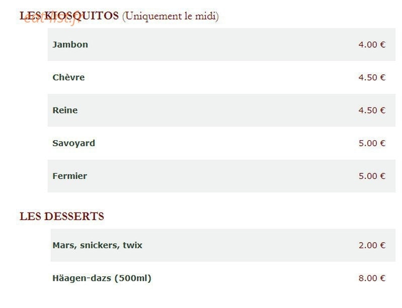 Le Kiosque à Pizzas — carte page 3