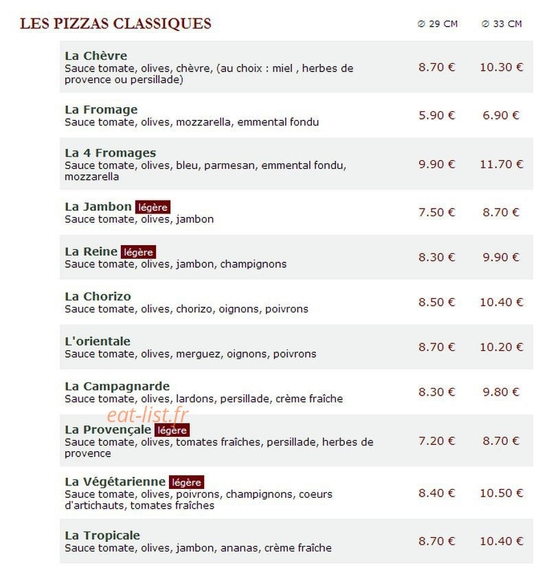 Le Kiosque à Pizzas — carte page 1