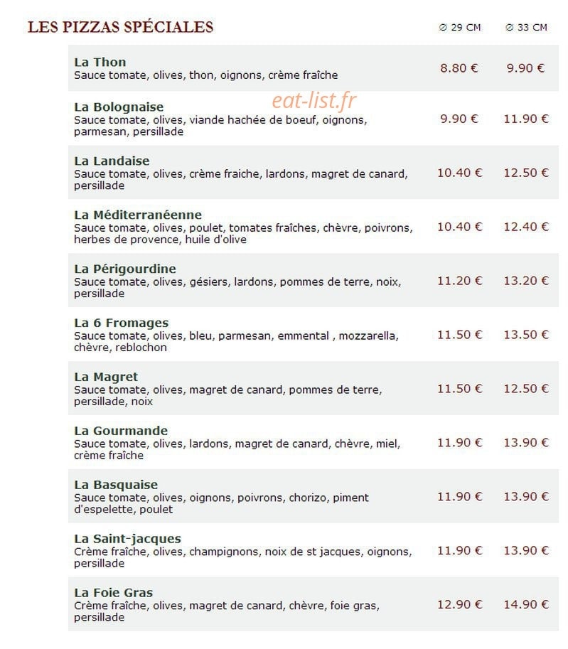 Le Kiosque à Pizzas — carte page 2