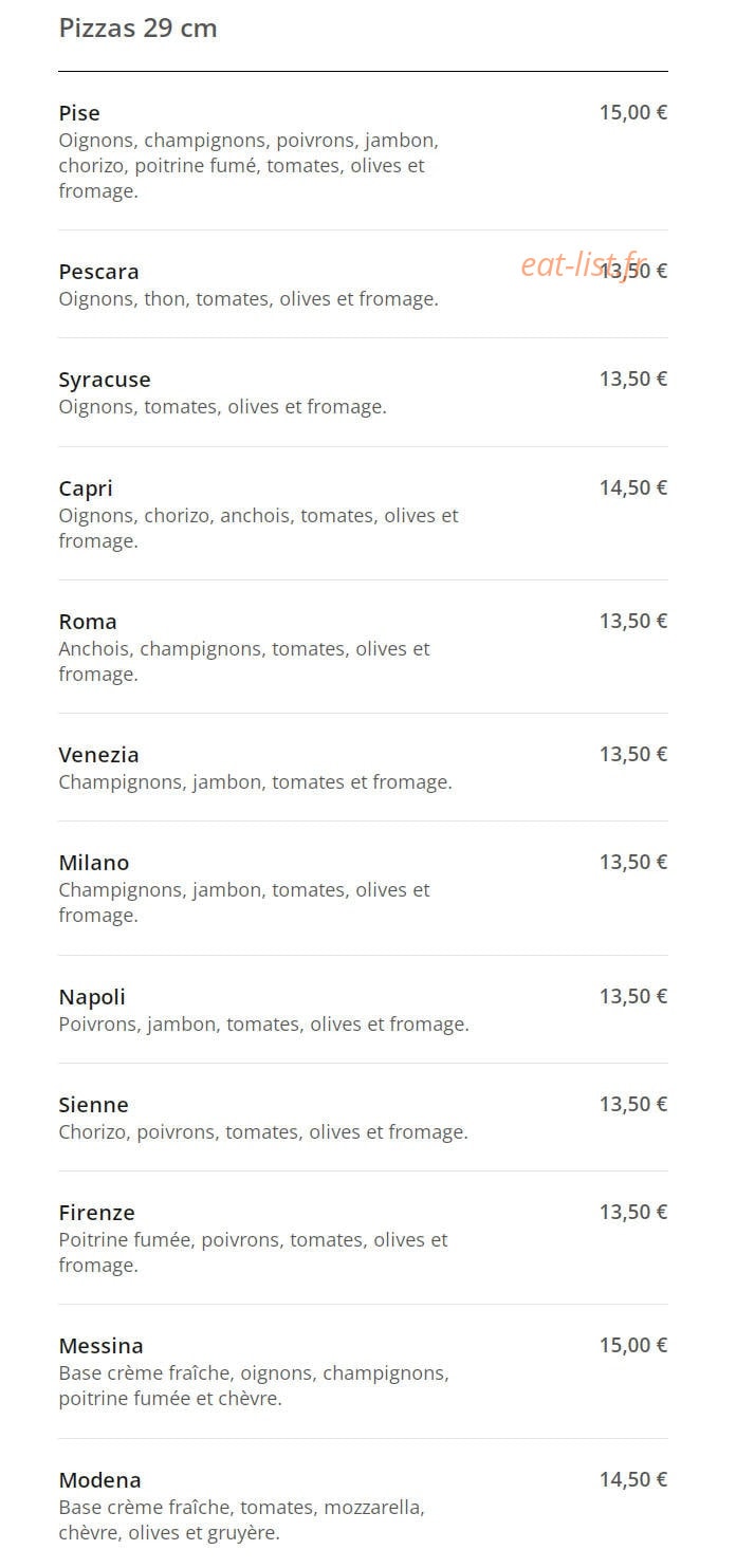 Pizza Pise — carte page 2