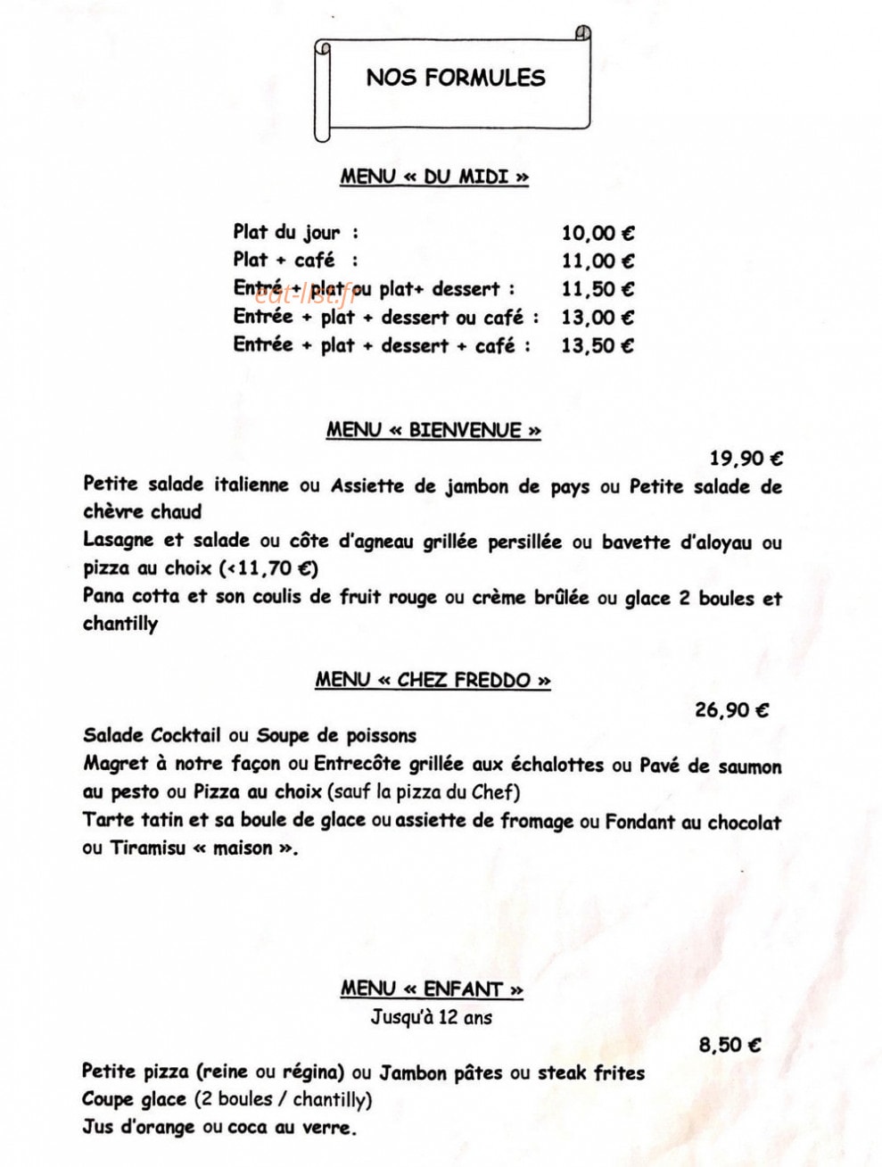 Chez Freddo — carte page 1