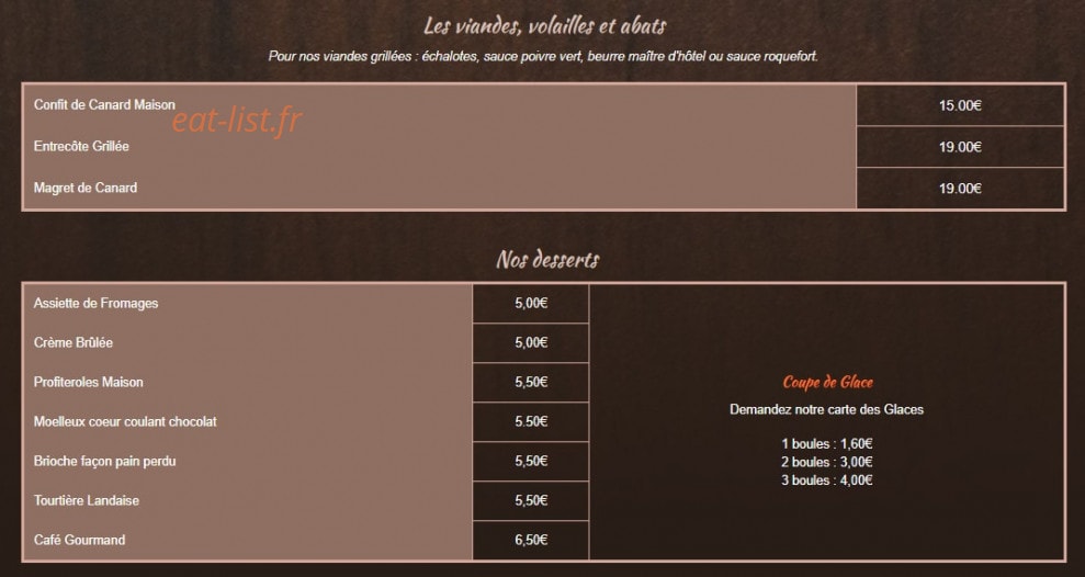 Auberge de la Haute Lande — carte page 3