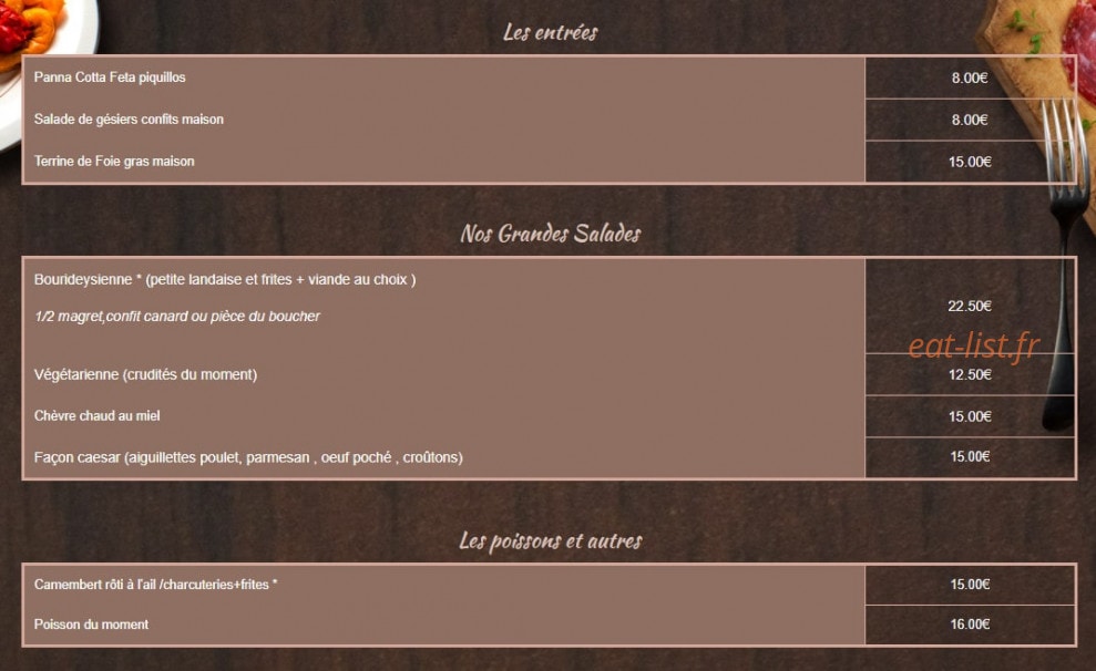 Auberge de la Haute Lande — carte page 2
