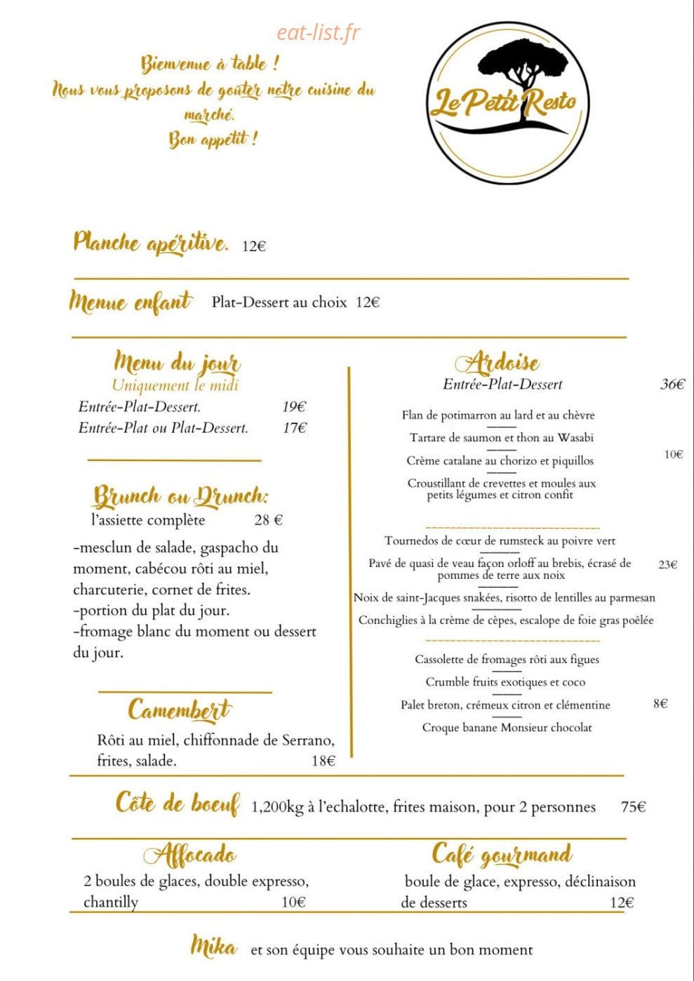 Le petit resto — carte page 1