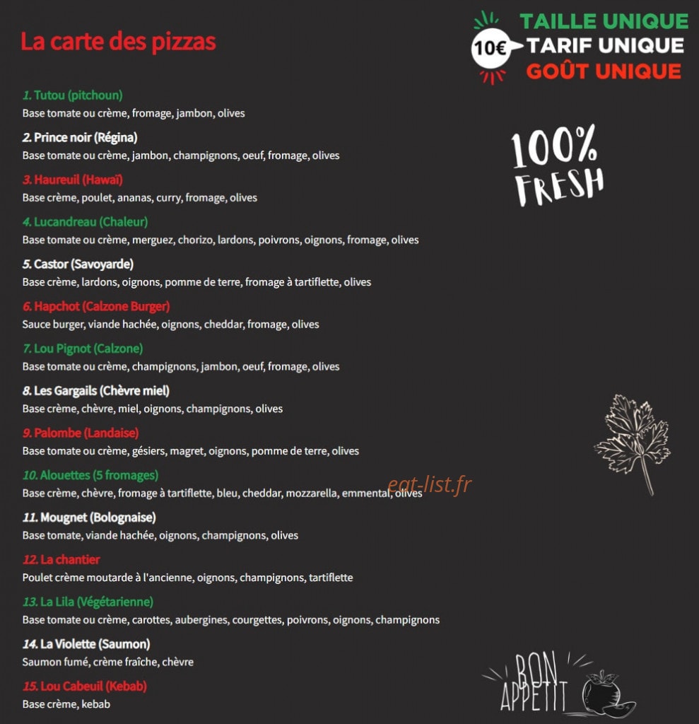 Riri pizza — carte page 1