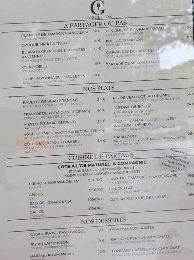 Gueuleton — carte page 1