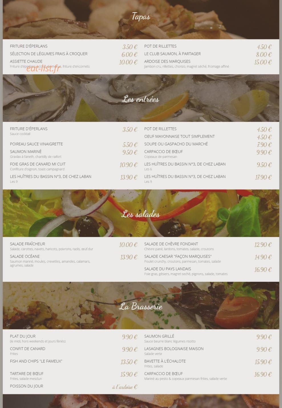 La Brasserie des Marquises — carte page 1