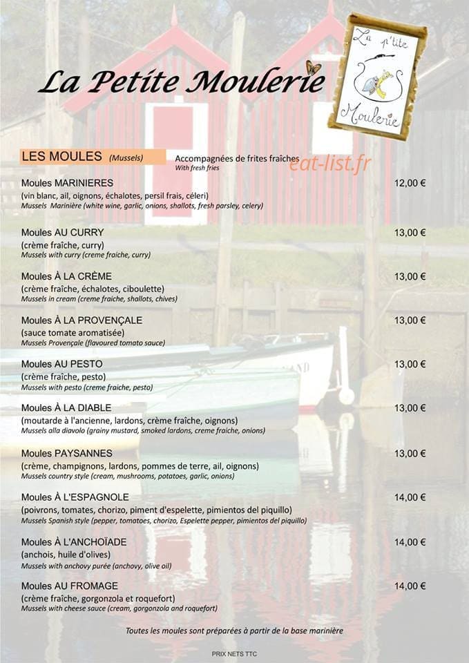 Carte et menu de La Petite Moulerie à Arcachon — Moules