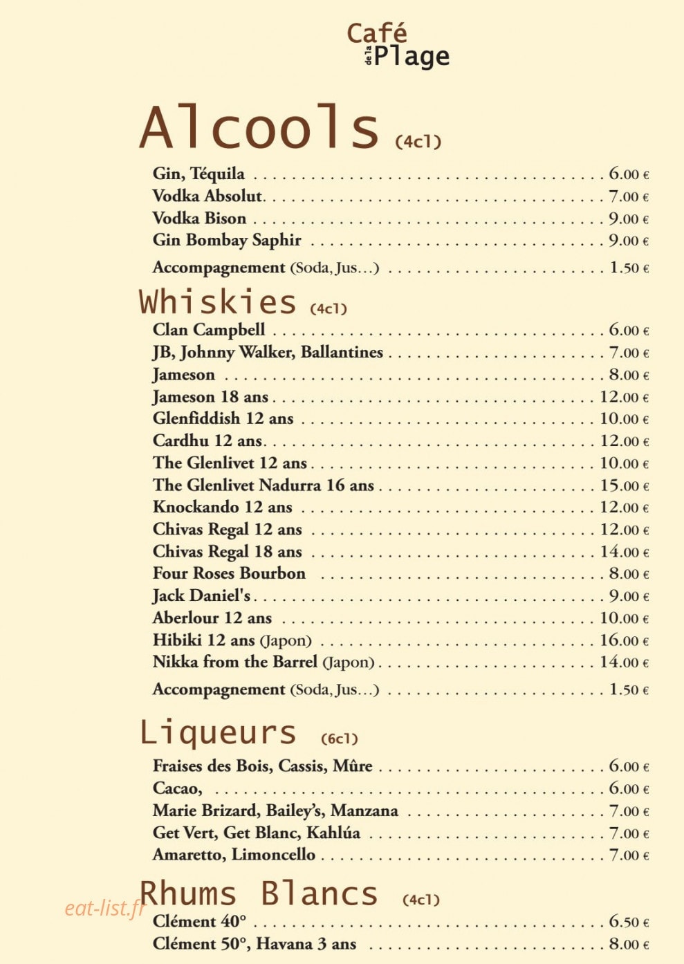 Le café de la plage — carte page 10