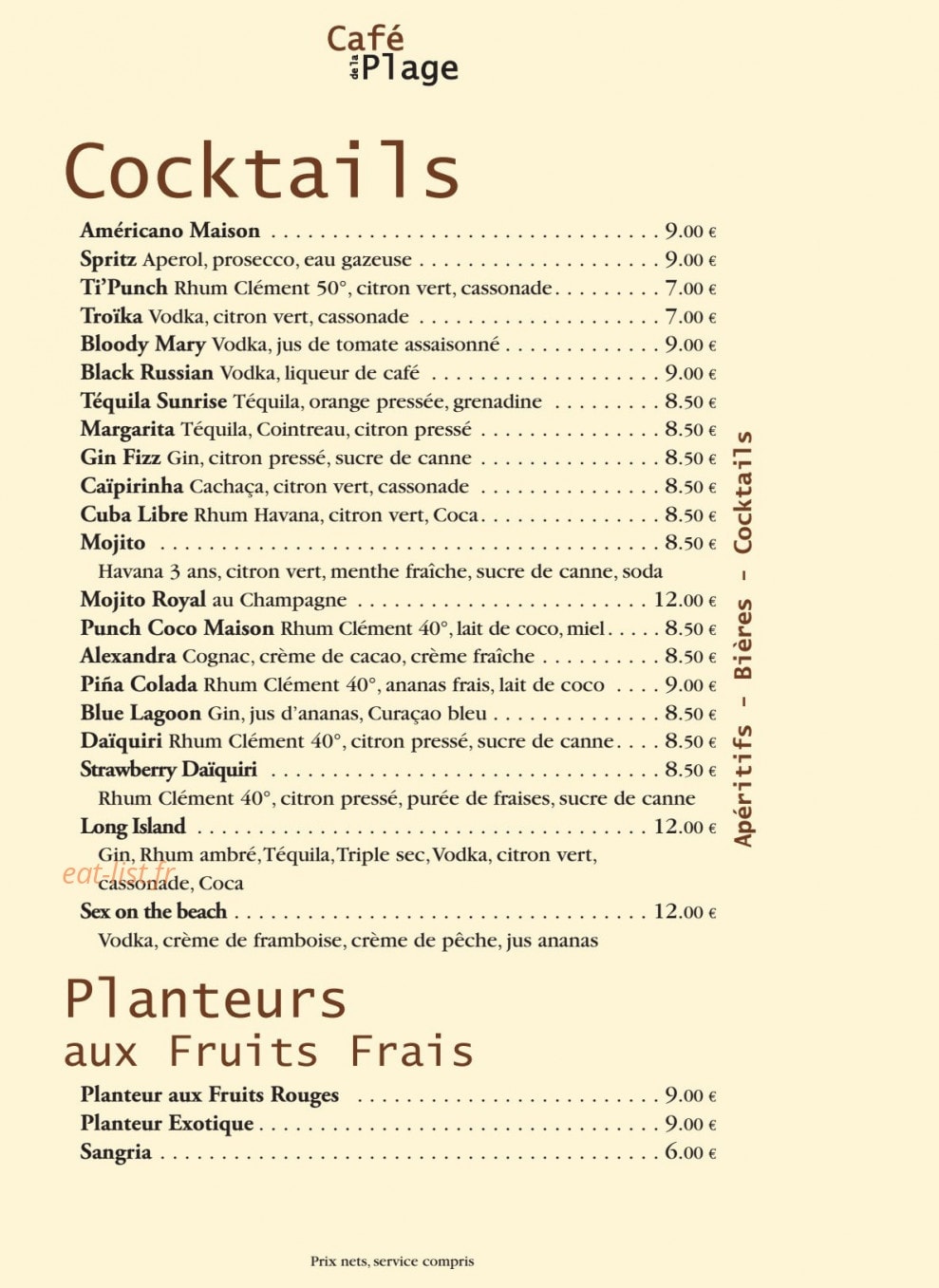 Le café de la plage — carte page 9