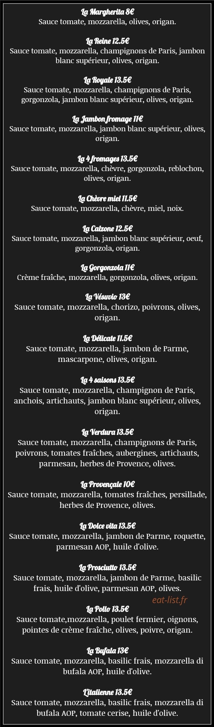 Les Pizzas du Bassin — carte page 1