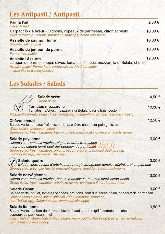 Pizzeria Azzurra — carte page 6