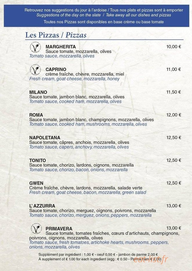 Pizzeria Azzurra — carte page 2