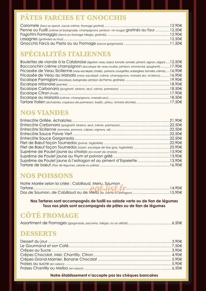 Pizzeria Jehenne — carte page 2