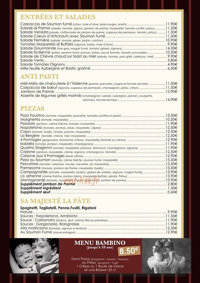 Pizzeria Jehenne — carte page 1