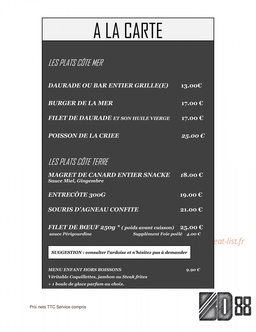 Restaurant BD 88 — carte page 4