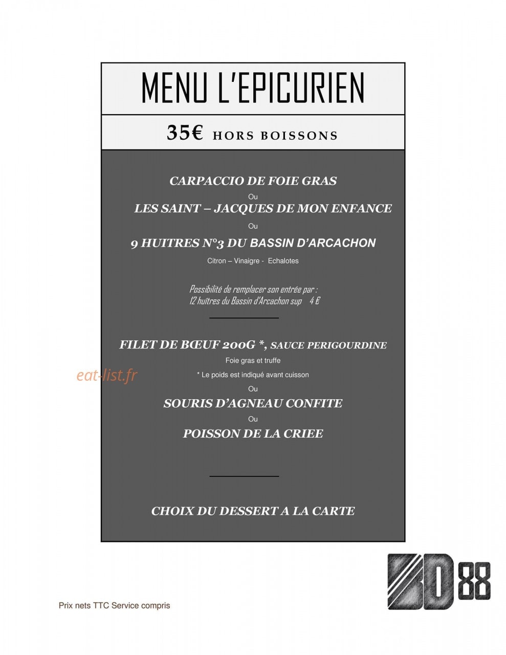 Restaurant BD 88 — carte page 8