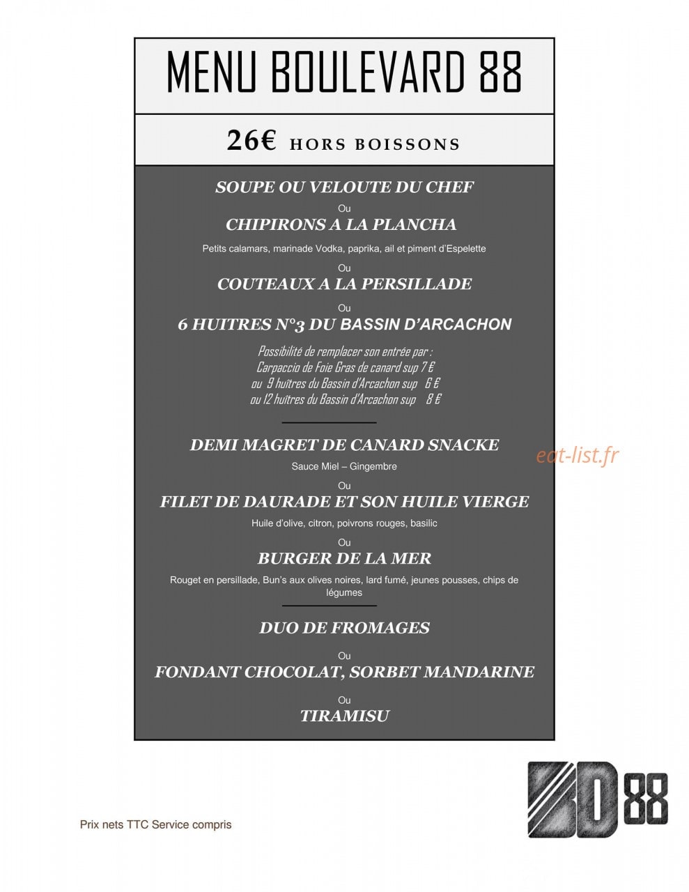 Restaurant BD 88 — carte page 7