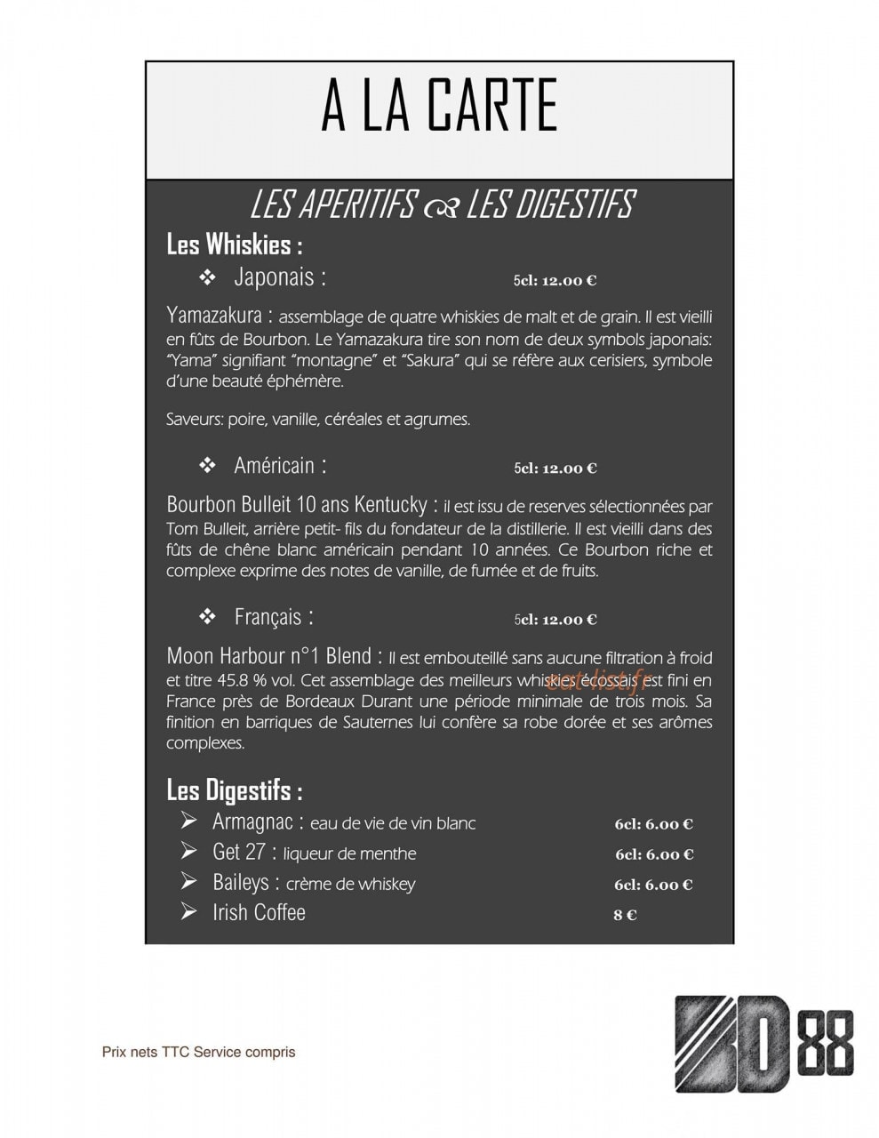 Restaurant BD 88 — carte page 3