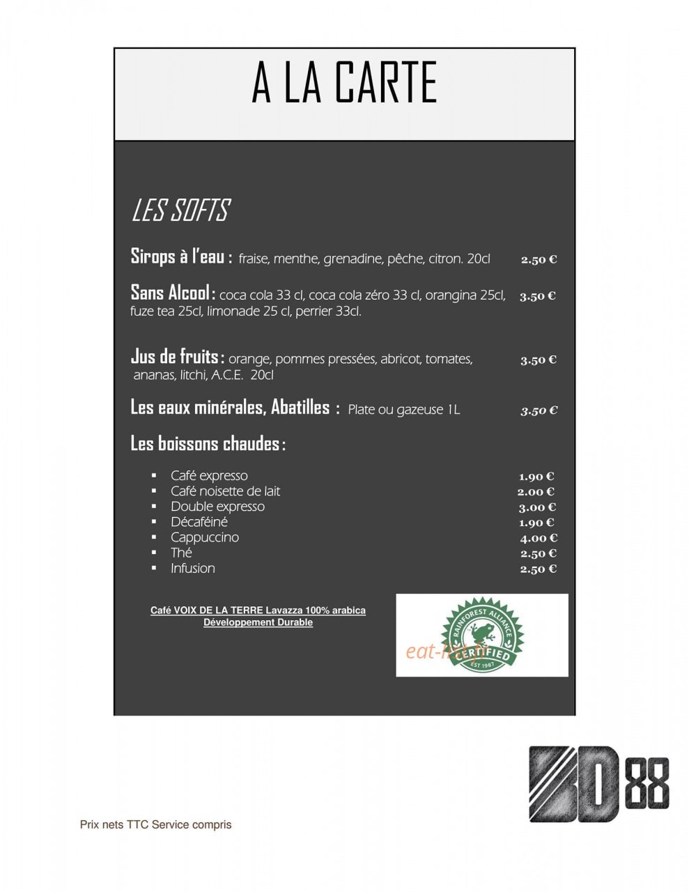 Restaurant BD 88 — carte page 6