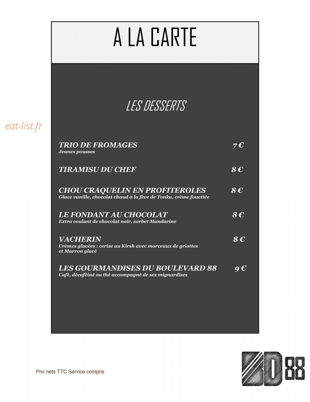 Restaurant BD 88 — carte page 5
