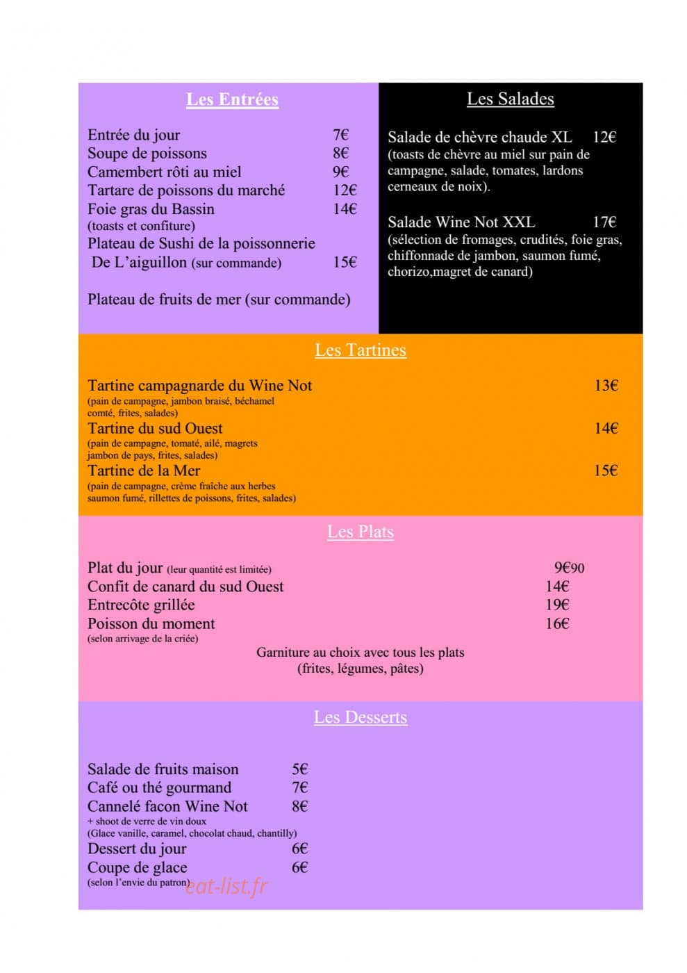 Wine Not — carte page 2