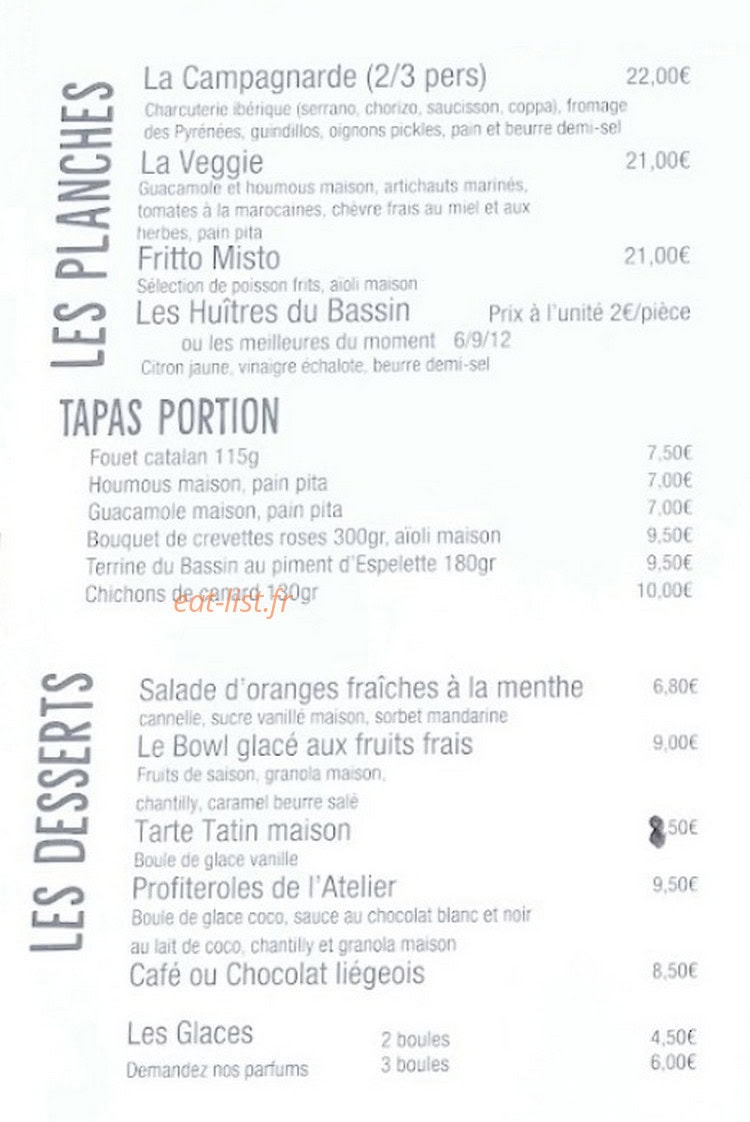 L'Atelier Resto — carte page 2
