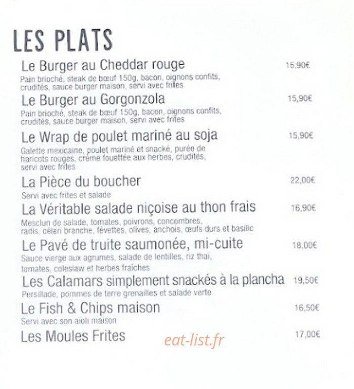 L'Atelier Resto — carte page 1