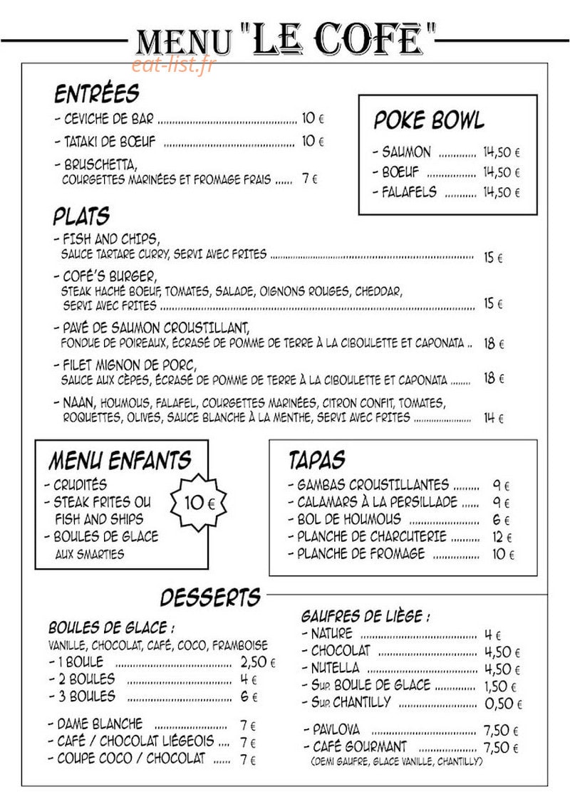 Le Cofé Maubuisson — carte page 1