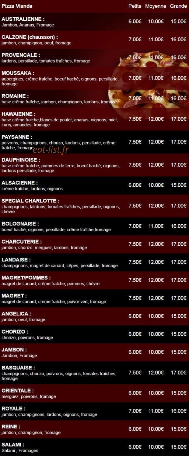 Les Pizzas de Charlotte — carte page 1