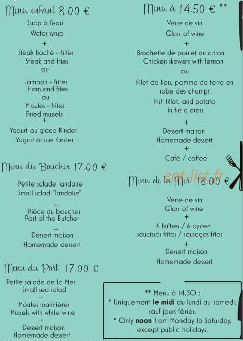 Carte et menu de La brasserie du Port à Le Verdon sur Mer — Menus