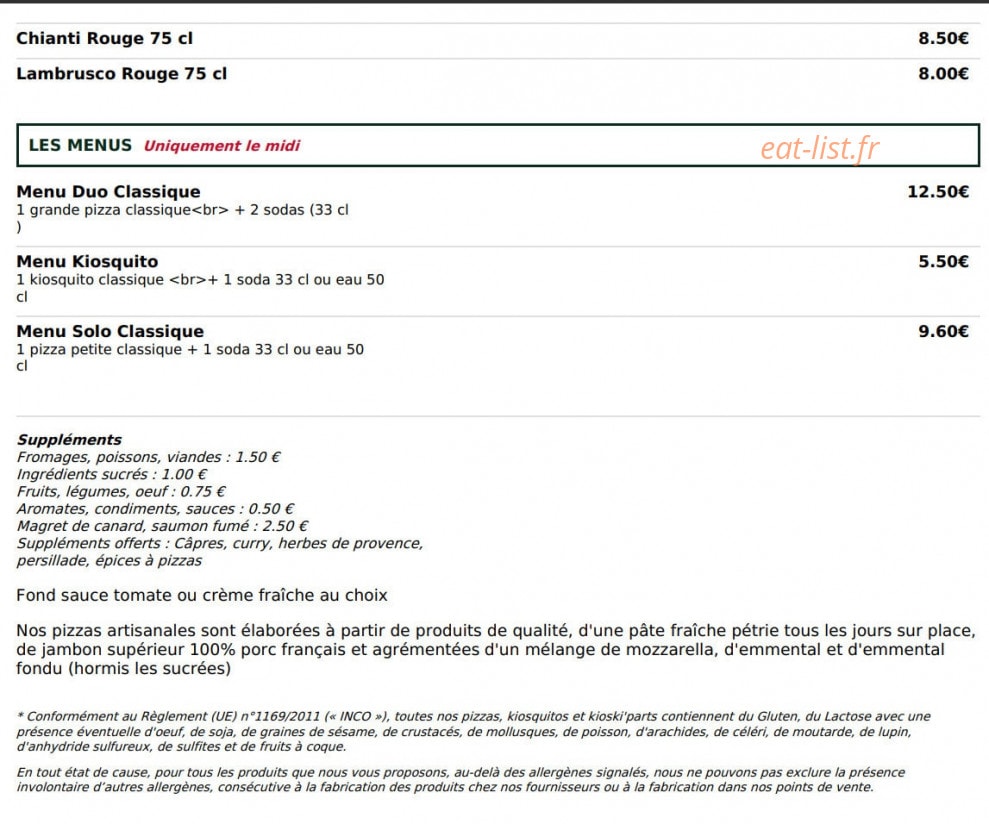 Le Kiosque à Pizzas — carte page 5