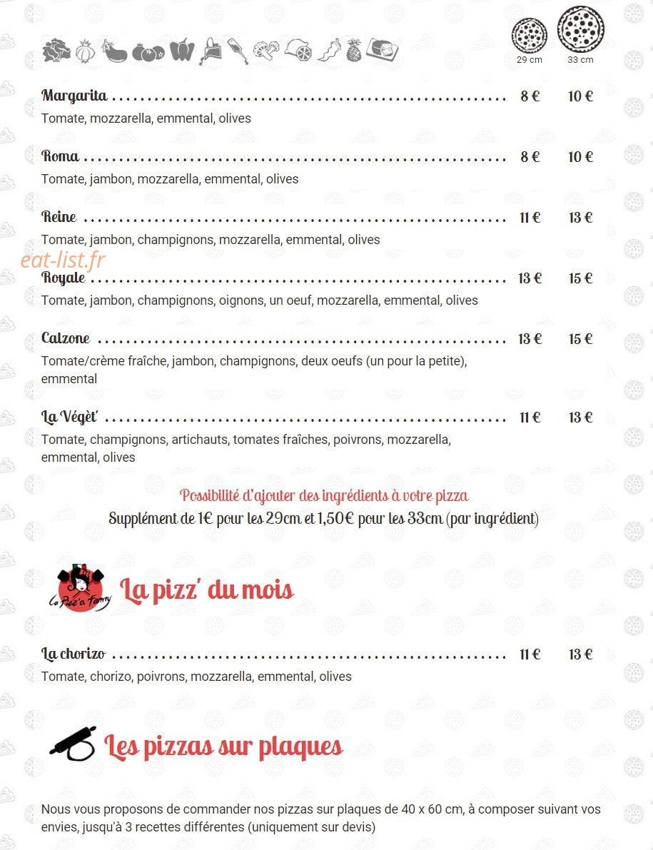 La Pizz' a Fanny — carte page 1