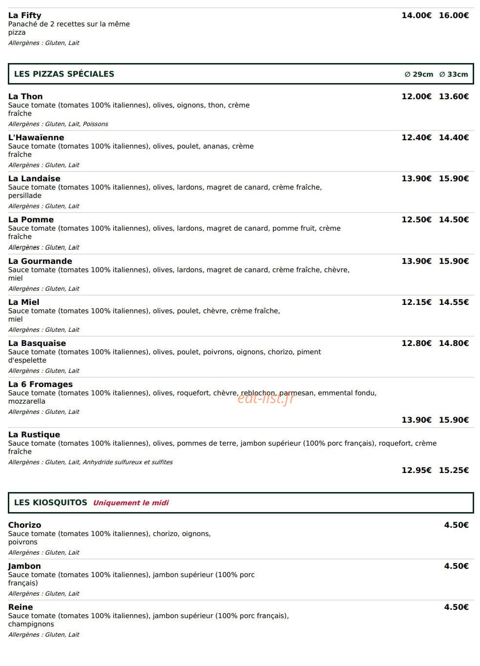 Le Kiosque à Pizzas — carte page 3
