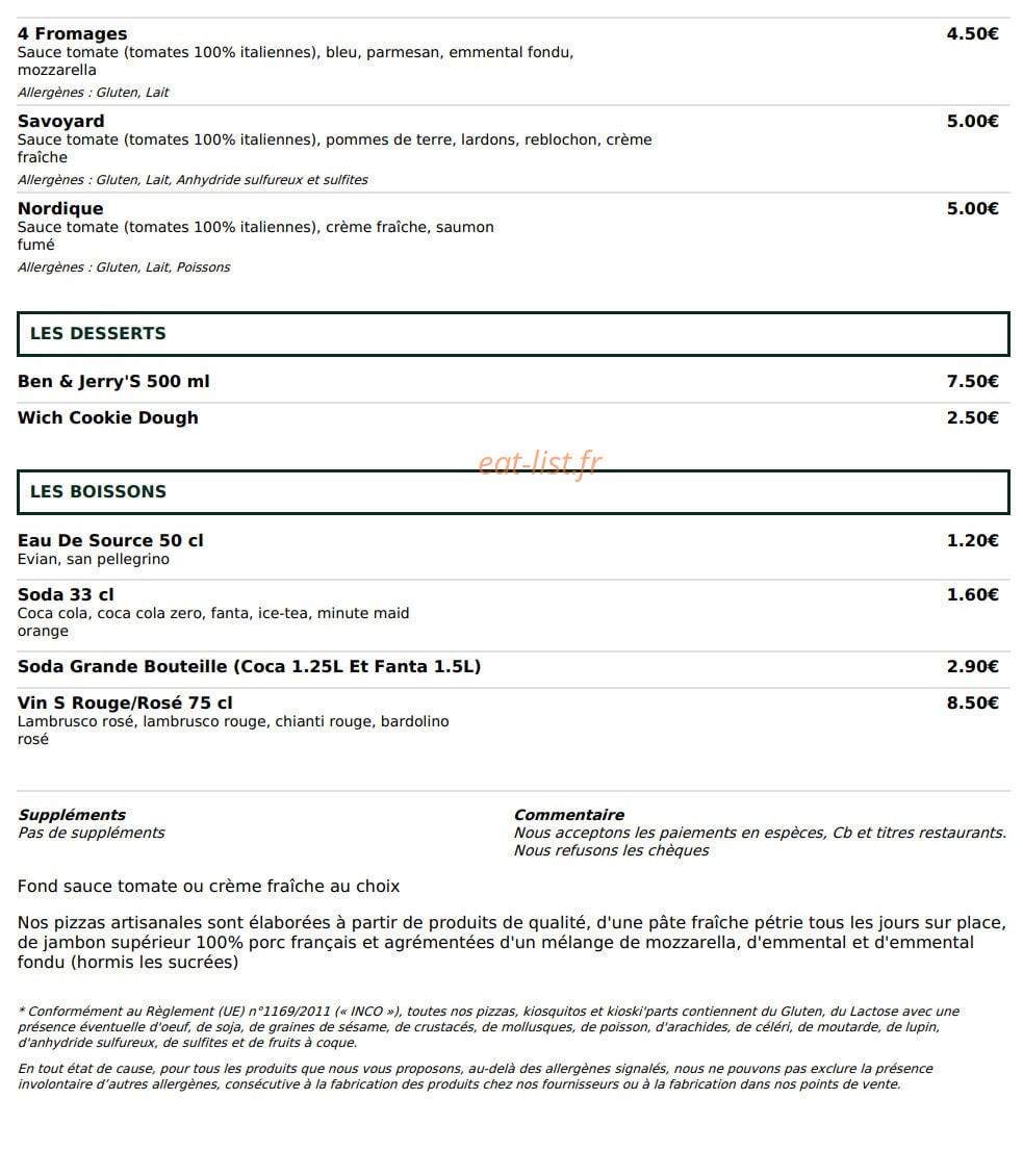 Le Kiosque à Pizzas — carte page 4